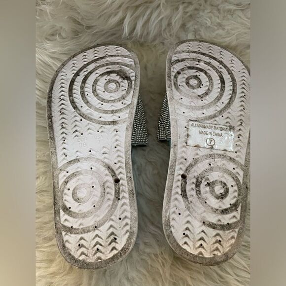 Rhinestone Embellished Slide Platform Sandals 7 - Picture 5 of 8